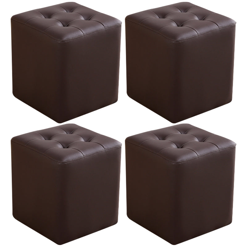 Mid-Century Modern Ottoman Water Resistant Solid Color Tufted Genuine Leather Cube Ottoman