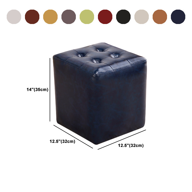 Mid-Century Modern Ottoman Water Resistant Solid Color Tufted Genuine Leather Cube Ottoman