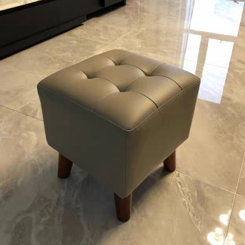 Pure Color Square Standard Modern Wine Red Leather Ottoman for Living Room