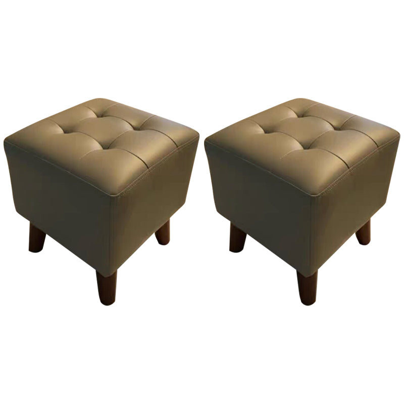 Pure Color Square Standard Modern Wine Red Leather Ottoman for Living Room