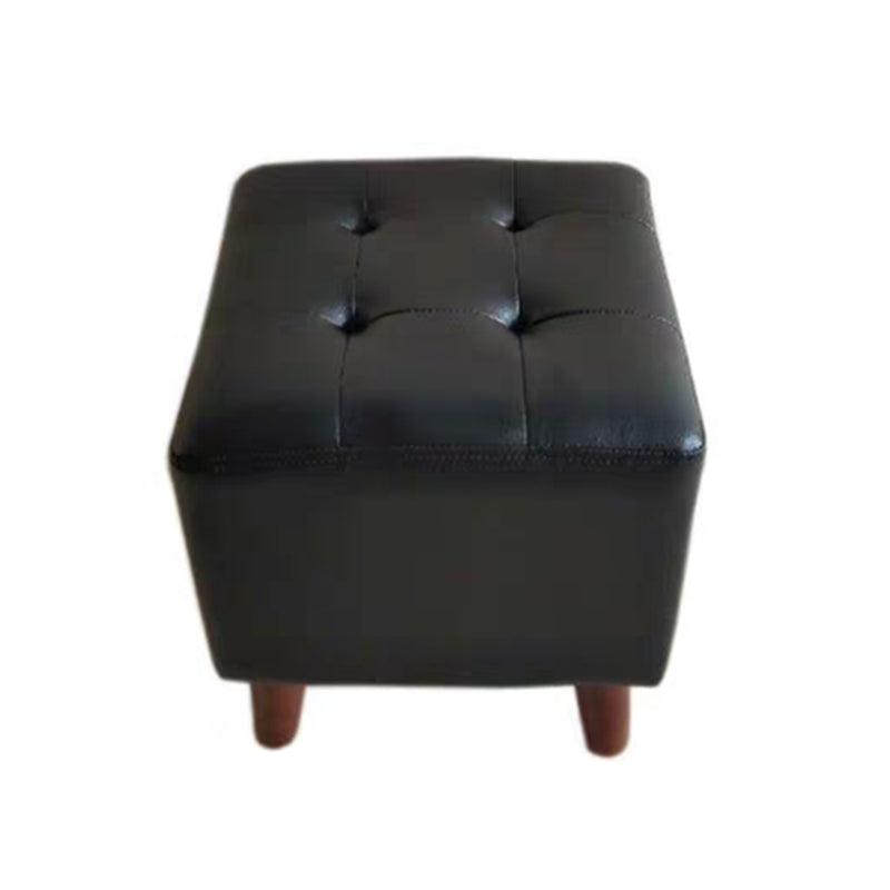 Pure Color Square Standard Modern Wine Red Leather Ottoman for Living Room