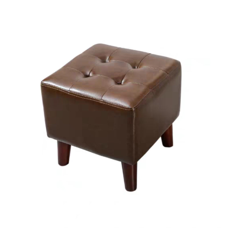Pure Color Square Standard Modern Wine Red Leather Ottoman for Living Room