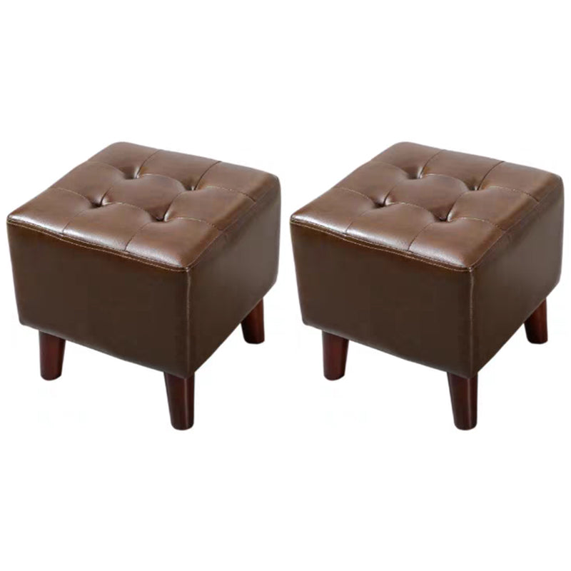 Pure Color Square Standard Modern Wine Red Leather Ottoman for Living Room