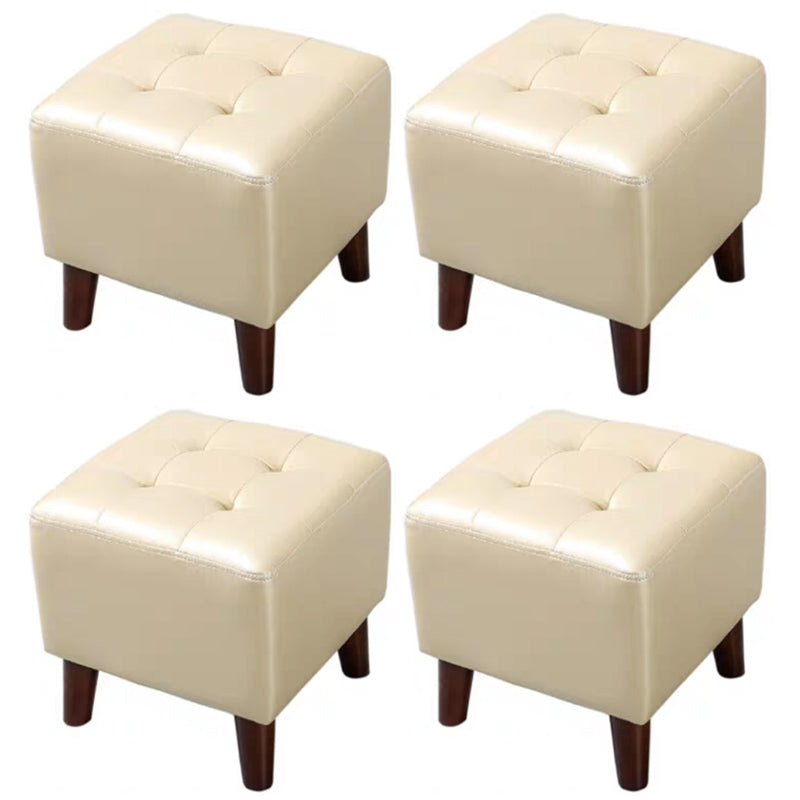 Pure Color Square Standard Modern Wine Red Leather Ottoman for Living Room