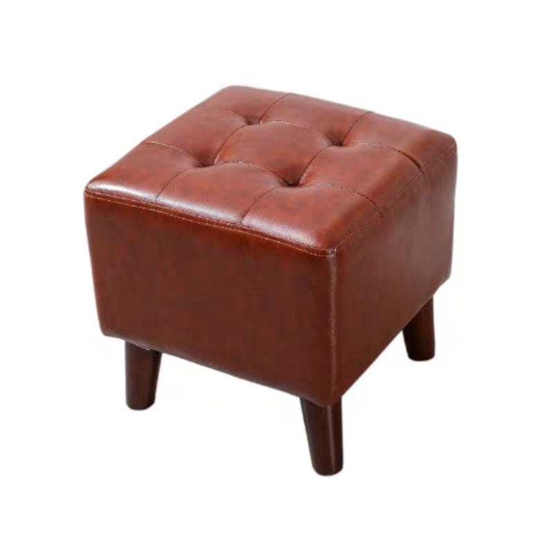Pure Color Square Standard Modern Wine Red Leather Ottoman for Living Room