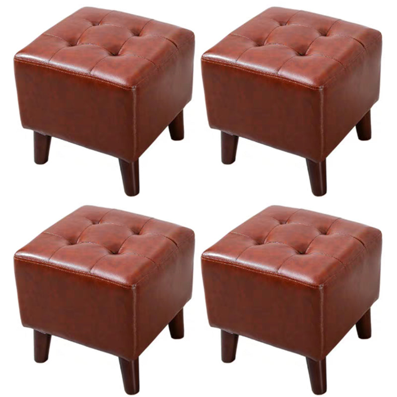 Pure Color Square Standard Modern Wine Red Leather Ottoman for Living Room