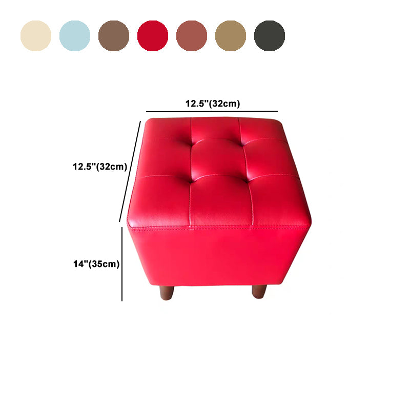 Pure Color Square Standard Modern Wine Red Leather Ottoman for Living Room