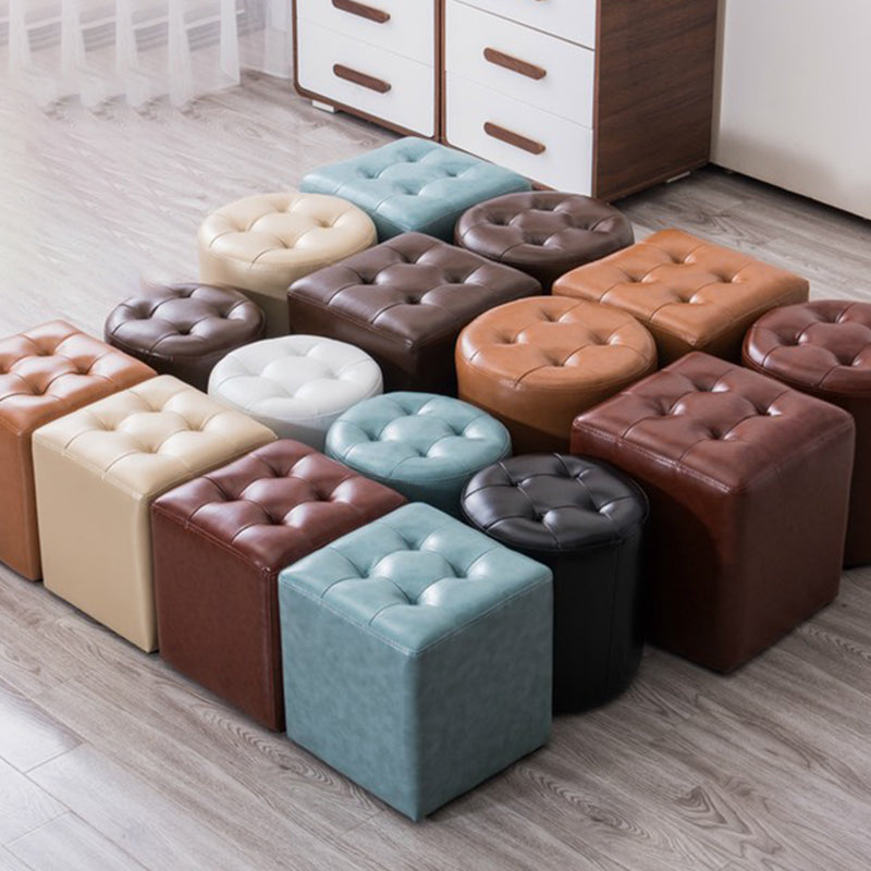 Water Resistant Round Standard Modern Solid Color Leather Pouf