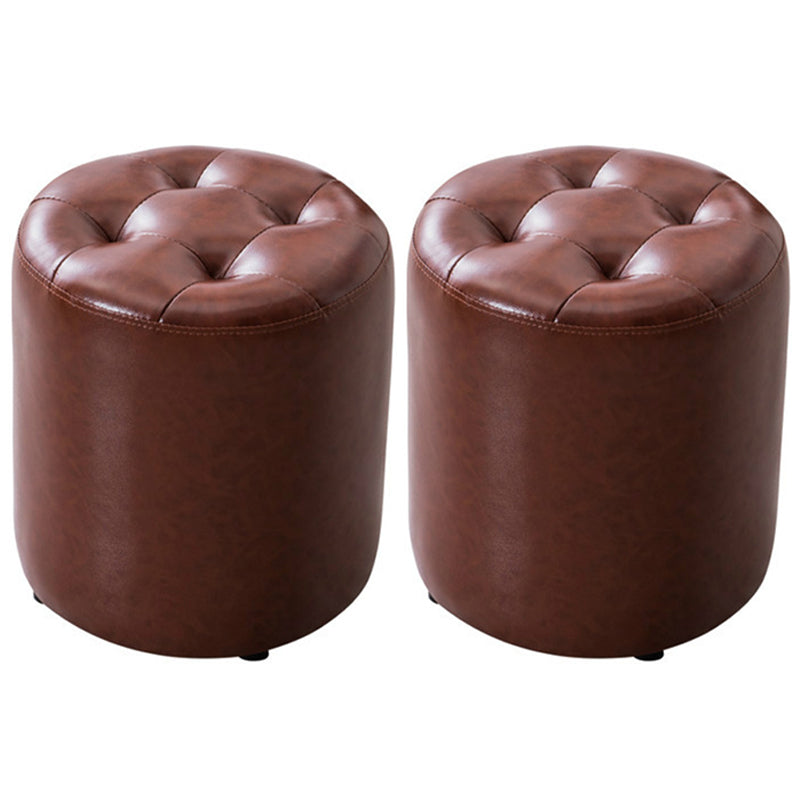 Water Resistant Round Standard Modern Solid Color Leather Pouf
