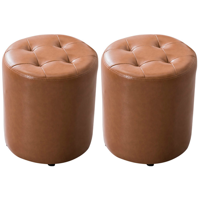 Water Resistant Round Standard Modern Solid Color Leather Pouf