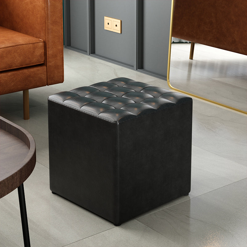 Simplicity Plain Ottoman Stool Water Resistant Genuine Leather Chair Ottoman