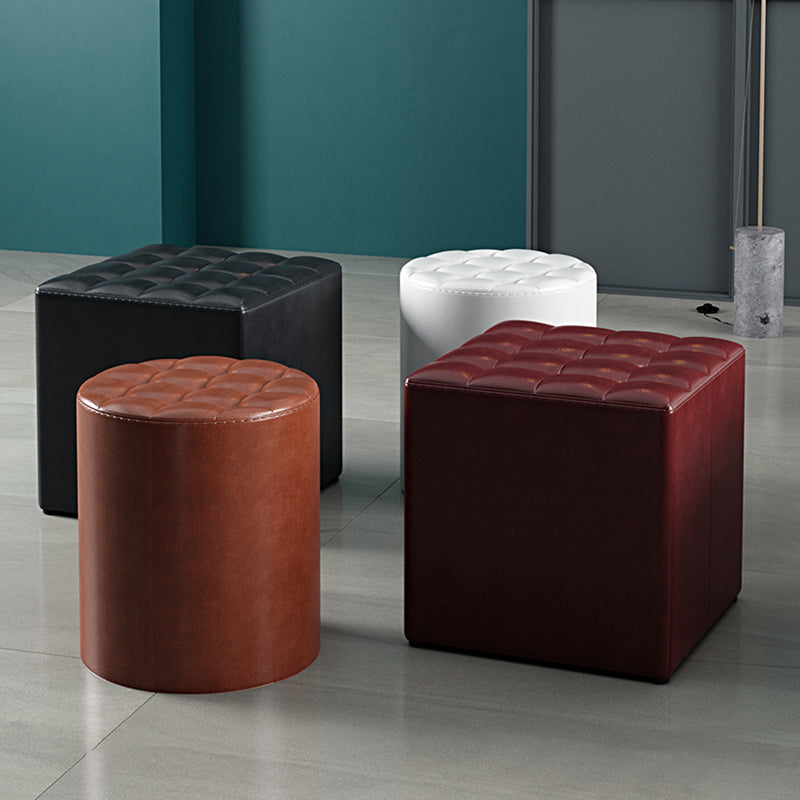 Simplicity Plain Ottoman Stool Water Resistant Genuine Leather Chair Ottoman