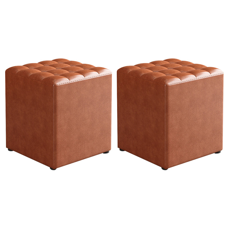 Simplicity Plain Ottoman Stool Water Resistant Genuine Leather Chair Ottoman