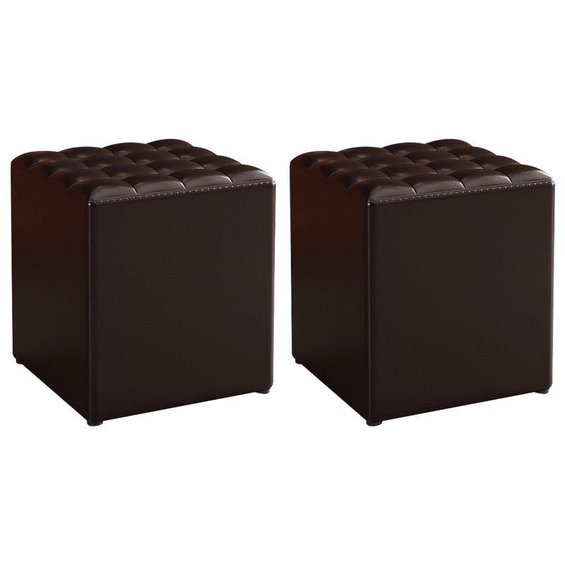 Simplicity Plain Ottoman Stool Water Resistant Genuine Leather Chair Ottoman