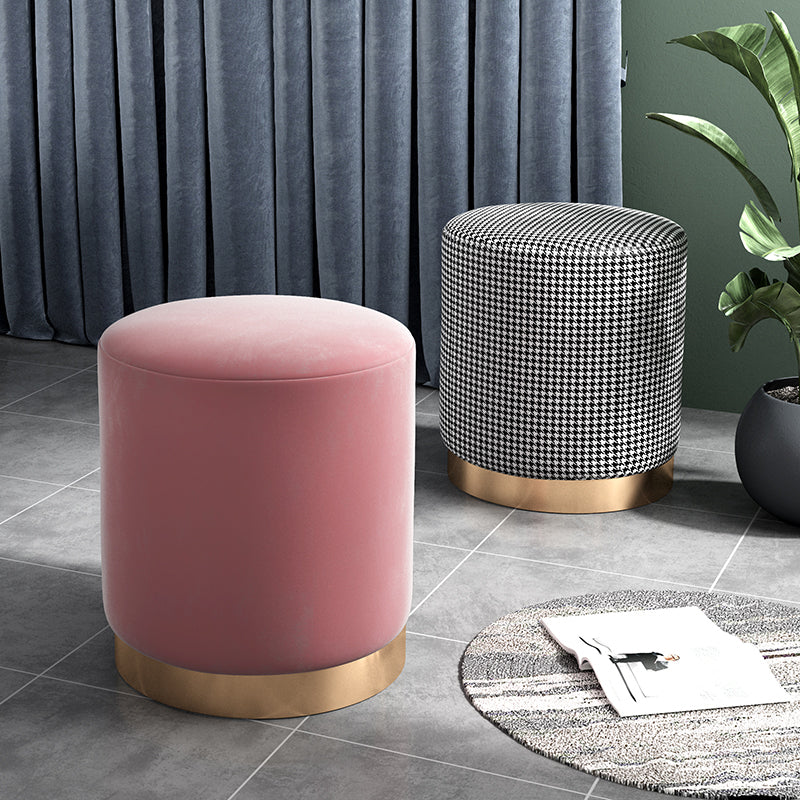 Glam Pouf Ottoman Velvet Upholstered Metal Frame Round Ottoman