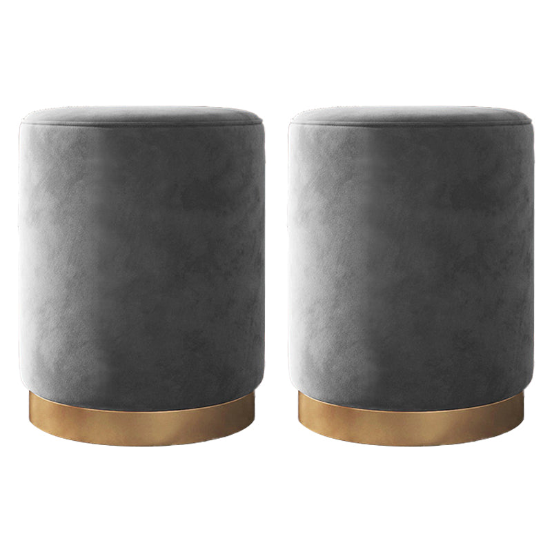 Glam Pouf Ottoman Velvet Upholstered Metal Frame Round Ottoman