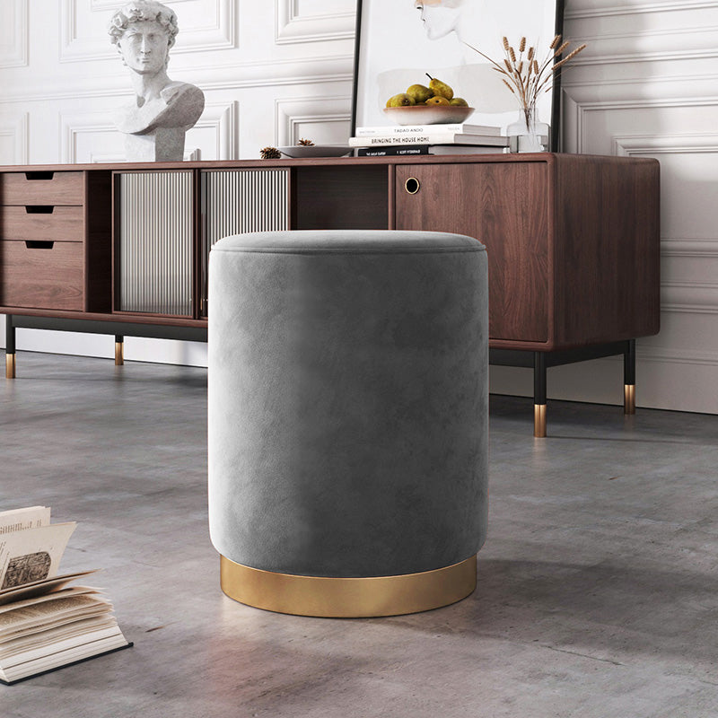 Glam Pouf Ottoman Velvet Upholstered Metal Frame Round Ottoman
