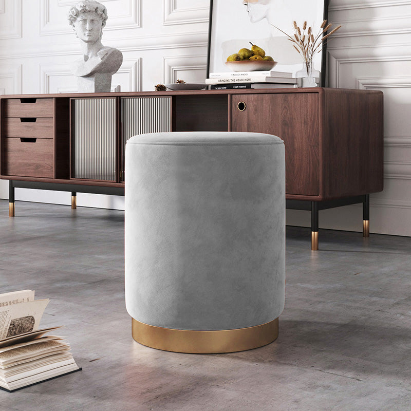 Glam Pouf Ottoman Velvet Upholstered Metal Frame Round Ottoman