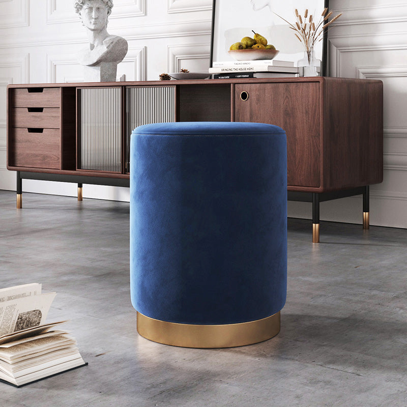 Glam Pouf Ottoman Velvet Upholstered Metal Frame Round Ottoman