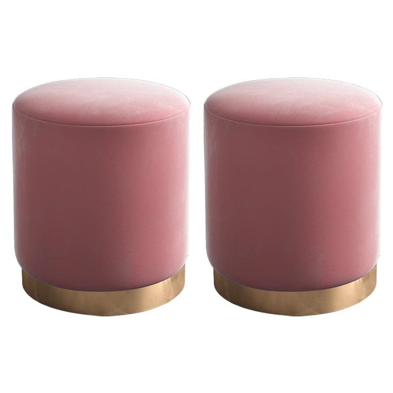 Glam Pouf Ottoman Velvet Upholstered Metal Frame Round Ottoman