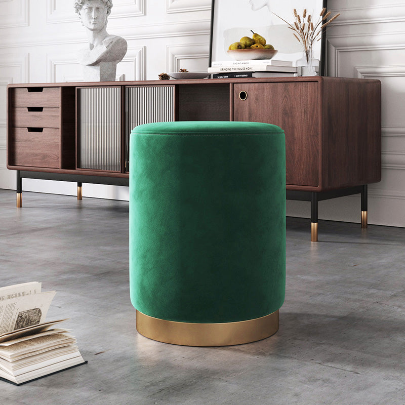 Glam Pouf Ottoman Velvet Upholstered Metal Frame Round Ottoman