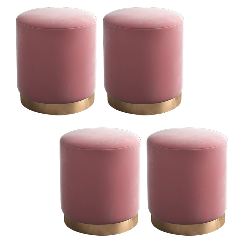 Glam Pouf Ottoman Velvet Upholstered Metal Frame Round Ottoman