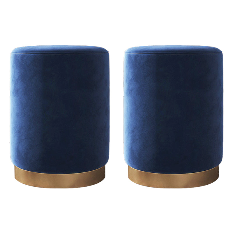 Glam Pouf Ottoman Velvet Upholstered Metal Frame Round Ottoman