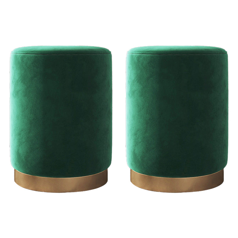 Glam Pouf Ottoman Velvet Upholstered Metal Frame Round Ottoman