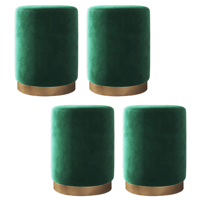 Glam Pouf Ottoman Velvet Upholstered Metal Frame Round Ottoman