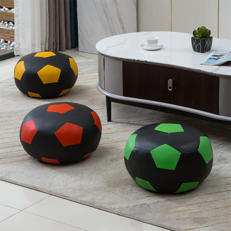 Stain Resistant Faux Leather Ottoman Football Printed Pouf Modern Ottoman