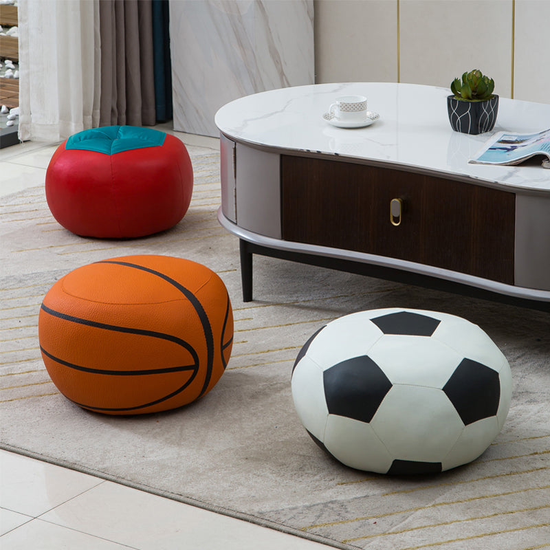 Stain Resistant Faux Leather Ottoman Football Printed Pouf Modern Ottoman