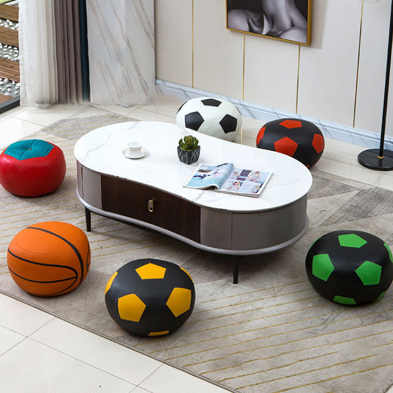 Stain Resistant Faux Leather Ottoman Football Printed Pouf Modern Ottoman