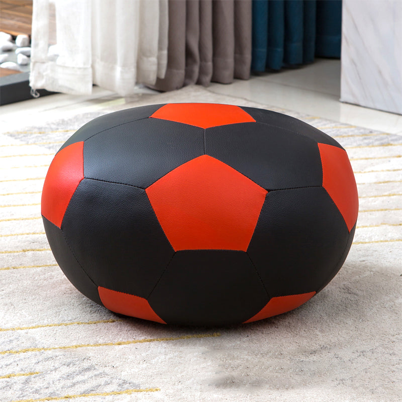 Stain Resistant Faux Leather Ottoman Football Printed Pouf Modern Ottoman
