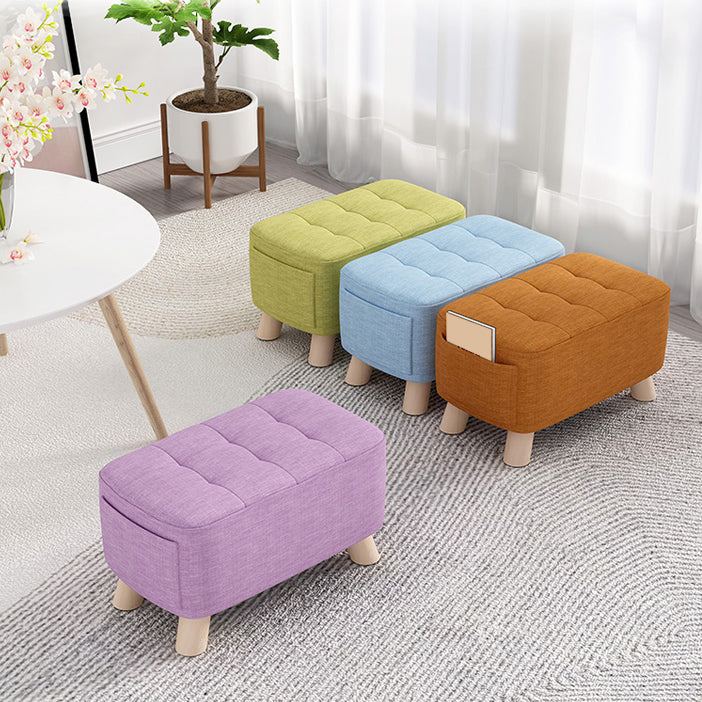 Modern Cotton Storage Pouf Plain Rectangle Tufted Chair Ottoman