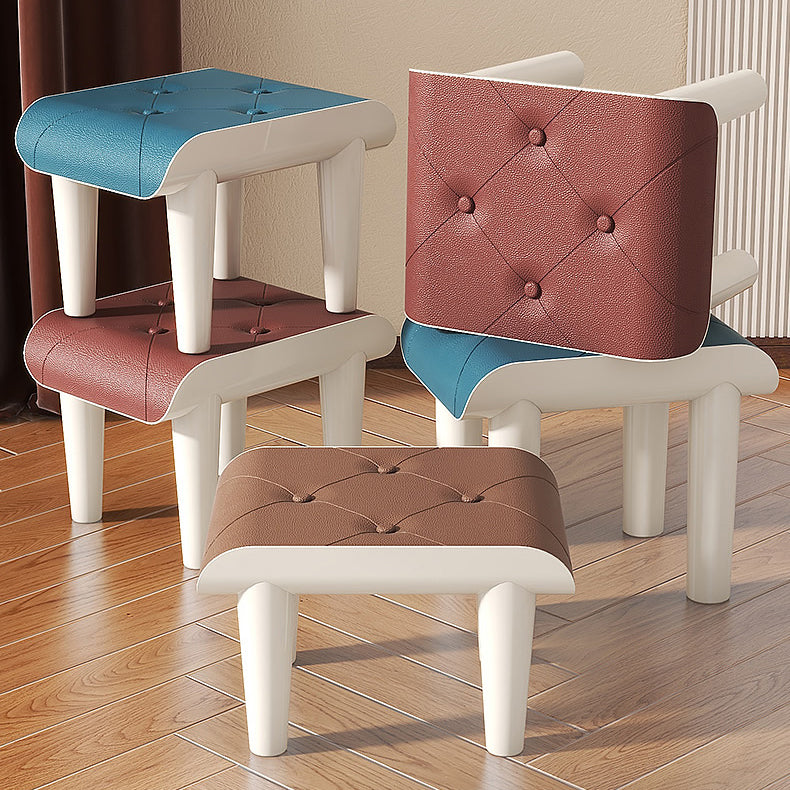 Contemporary Ottoman Faux Leather Acrylic Frame Tufted Rectangle Ottoman