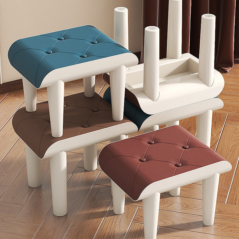 Contemporary Ottoman Faux Leather Acrylic Frame Tufted Rectangle Ottoman