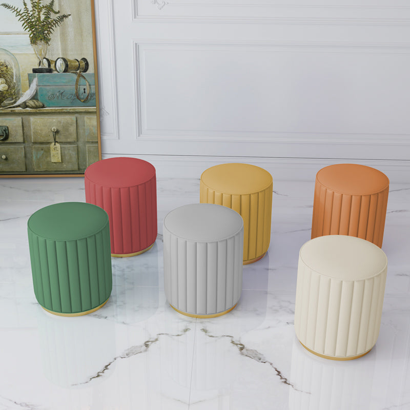Stylish Indoor Leather Ottoman Solid Color Round Velvet Foot Stool Ottoman
