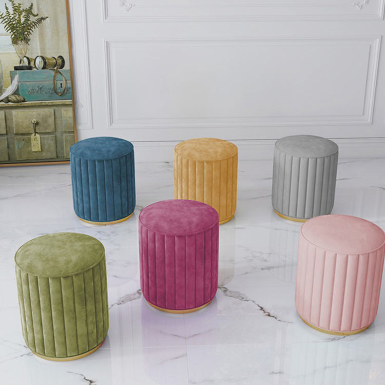 Stylish Indoor Leather Ottoman Solid Color Round Velvet Foot Stool Ottoman