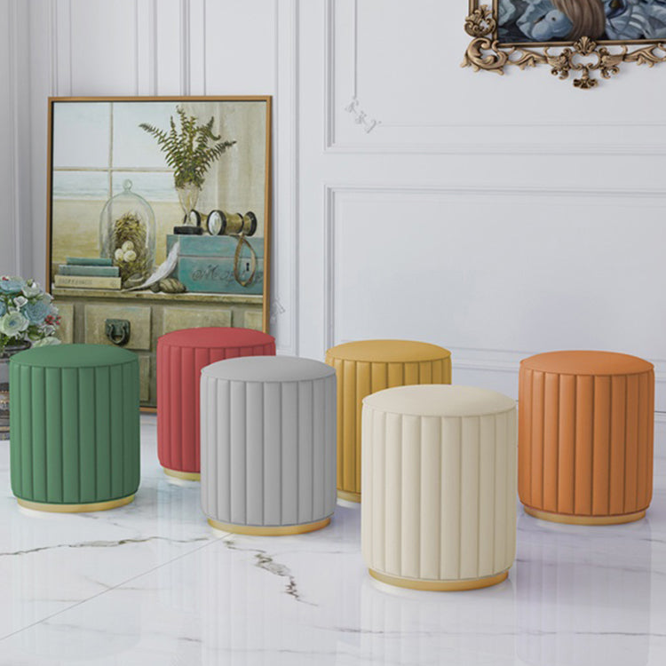 Stylish Indoor Leather Ottoman Solid Color Round Velvet Foot Stool Ottoman