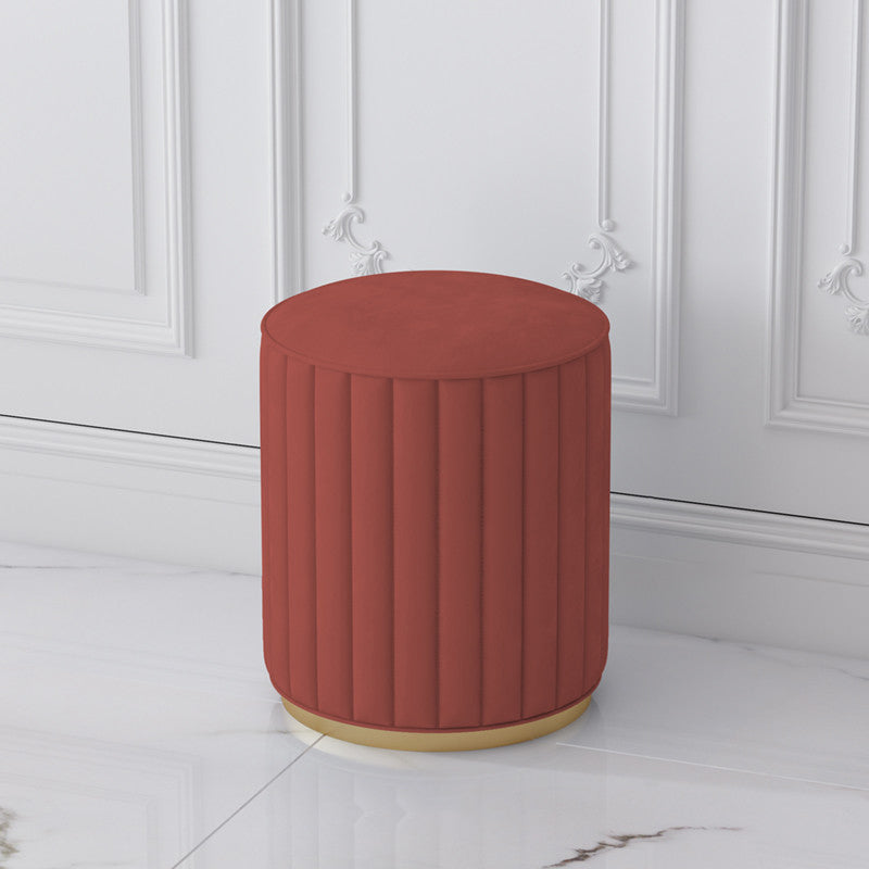Stylish Indoor Leather Ottoman Solid Color Round Velvet Foot Stool Ottoman