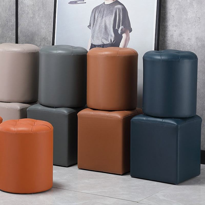 Round Genuine Leather Ottoman Standard Tufted Plain Water Resistant Modern Ottoman
