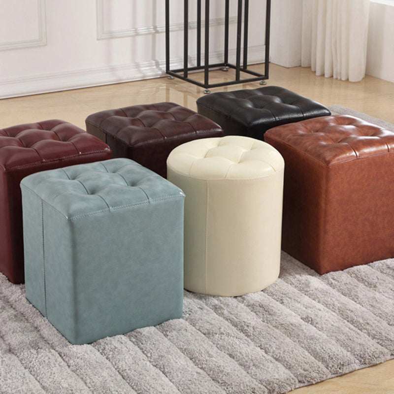 Round Genuine Leather Ottoman Standard Tufted Plain Water Resistant Modern Ottoman
