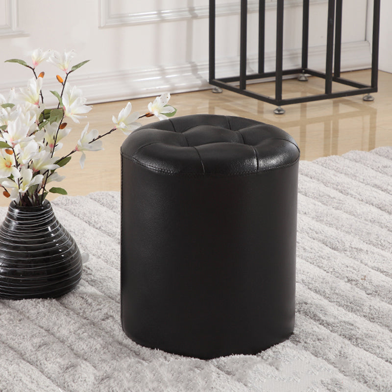Round Genuine Leather Ottoman Standard Tufted Plain Water Resistant Modern Ottoman
