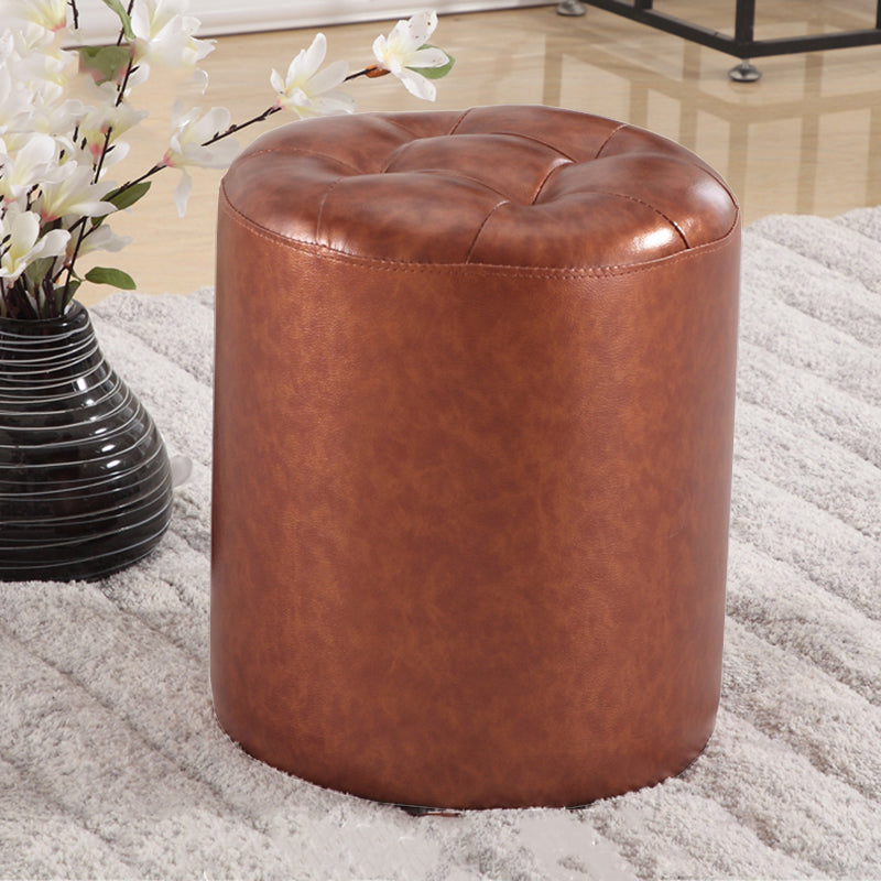 Round Genuine Leather Ottoman Standard Tufted Plain Water Resistant Modern Ottoman