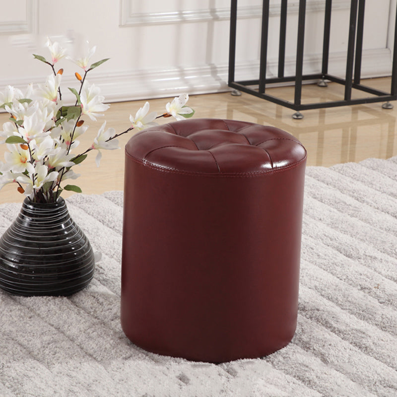 Round Genuine Leather Ottoman Standard Tufted Plain Water Resistant Modern Ottoman