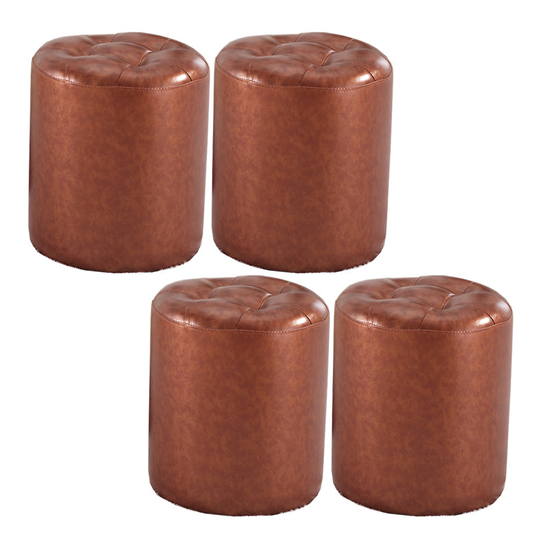 Round Genuine Leather Ottoman Standard Tufted Plain Water Resistant Modern Ottoman