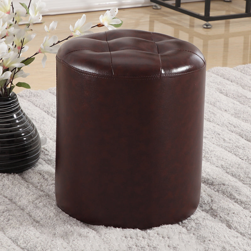 Round Genuine Leather Ottoman Standard Tufted Plain Water Resistant Modern Ottoman