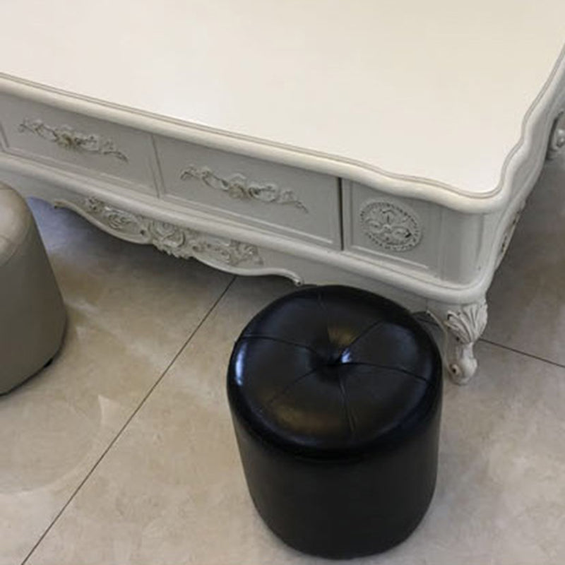 Modern PU Leather Pouf Chair Plain Cylinder Shape Tufted Mildew Resistant Ottoman Stool