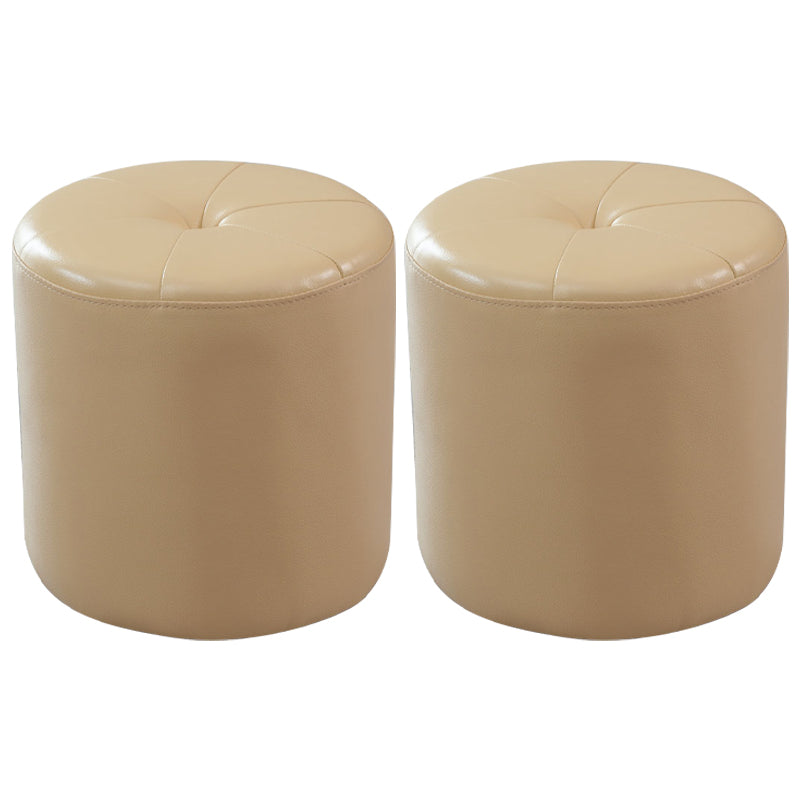 Modern PU Leather Pouf Chair Plain Cylinder Shape Tufted Mildew Resistant Ottoman Stool