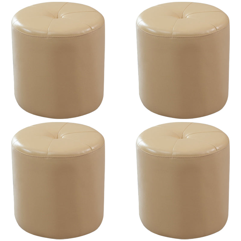 Modern PU Leather Pouf Chair Plain Cylinder Shape Tufted Mildew Resistant Ottoman Stool